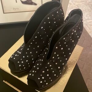 Nina Black Ankle Boot Heels with Rhinestones, Size 7